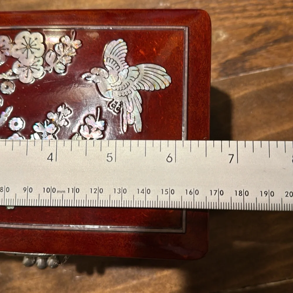 Vintage Asian Musical Jewelry Box with Mother of Pearl Inlay